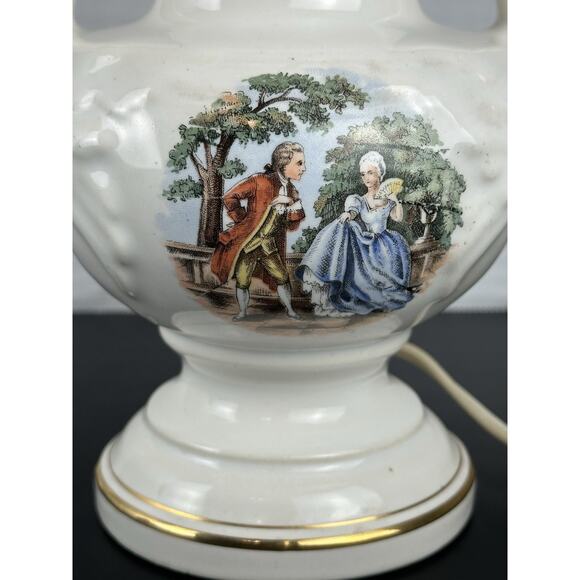 Vintage Floral White AndBlue Victorian Scroll Gold Gilt Lamp Light Yellow Shade - Picture 1 of 10